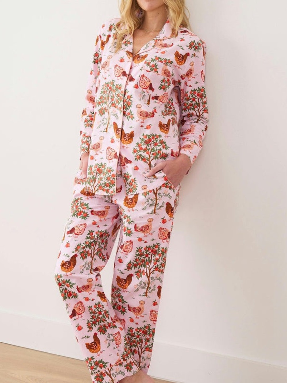 Printfresh Hen House - Long PJ Set - Ballet Pink Organic Cotton